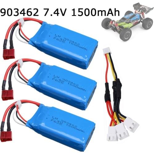 7.4V 1500mAh Lipo battery With Charger For Wltoys 12428 144001 A979-B RC Car battery Spare parts 2S 7.4 V 1500 mah 903462 T plug