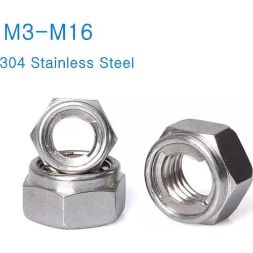304 Stainless Steel Metal Lock Nut Metal Self-Locking Nut Lock Hexagon Nut M3 M4 M5 M6 M8 M10 M12 M14 M16 DIN980