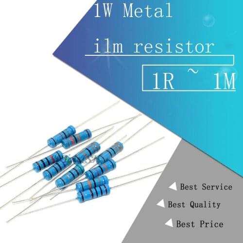 20pcs 1W Metal film resistor 1% 1R ~ 1M 2R 10R 22R 47R 100R 330R 1K 4.7K 10K 22K 47K 100K 330K 470K 1 2 10 22 47 100 330 ohm