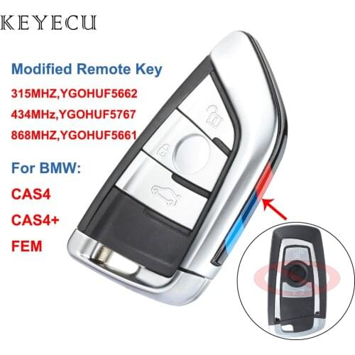 Keyecu Modified CAS4 CAS4+ FEM Smart Remote Key with 3 Buttons -315MHZ YGOHUF5662,434MHZ YGOHUF5767,868MHZ YGOHUF5661 - for BMW