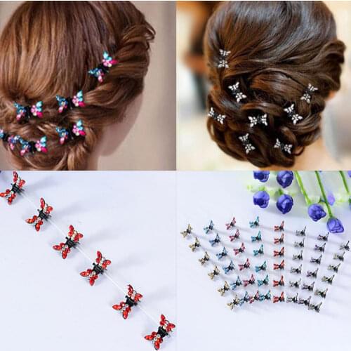 Fashion 12PCS/Lot Small Cute Crystal Butterfly Metal Hair Claws Hair Clips Girls Hairstyle Hair Oranment Hair Accessories