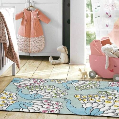 Fashion Modern Cute Cartoon Fresh Peacock Light Blue Living Room Bedroom Bedside Carpet Floor Mat Customization