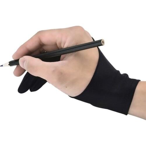 Artist Drawing Glove for Any Graphics Drawing Tablet Black 2 Finger Anti-fouling Both for Right and Left Hand Black Free Size