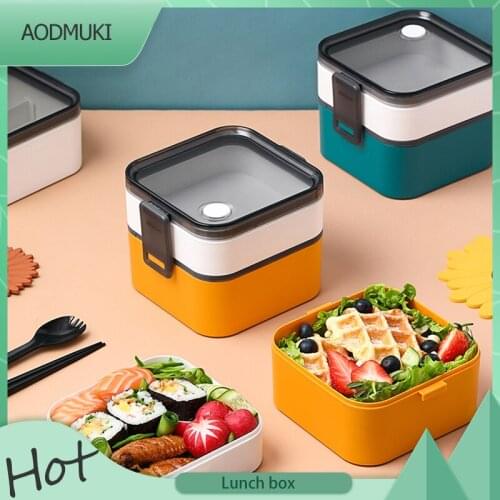 Japanese-Style Portable Lunch Box Double-Layer Plastic Bento Box for Kids Student Leak-Proof Food Containers with Compartment