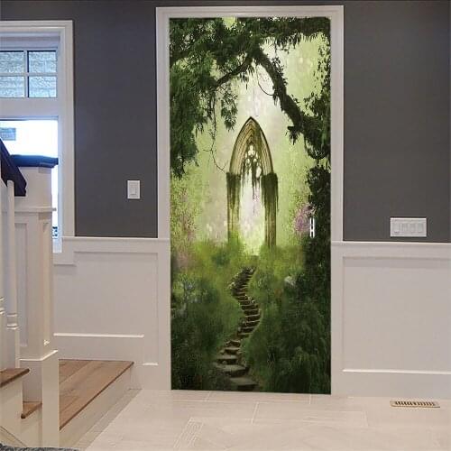 Pvc American Style Door Stickers Fashion Art Poster Kitchen Door Stickers Wood Bedroom Decoration Porte Home Decor EH50DS