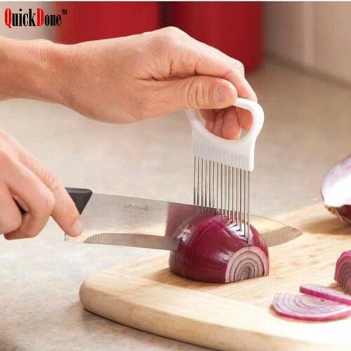 QuickDone 1Pcs Onion Slicer Vegetable Holder Stainless Steel And Plastic Tomato Cutter Cutting Aid Guide Holders Tools CKC1385