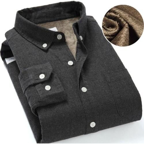 Plus Size Winter Warm Shirt Men Solid Color Fleece Thick Bottoming Shirts Mens Long Sleeved Casusal Thermal Shirt