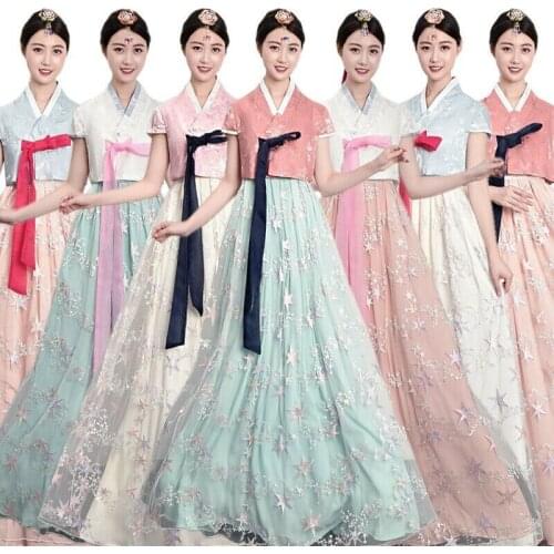 Hanbok Traditional Korean Ceremony Costume Woman Wedding Party Lace Korean Hanbok Half Sleeve
