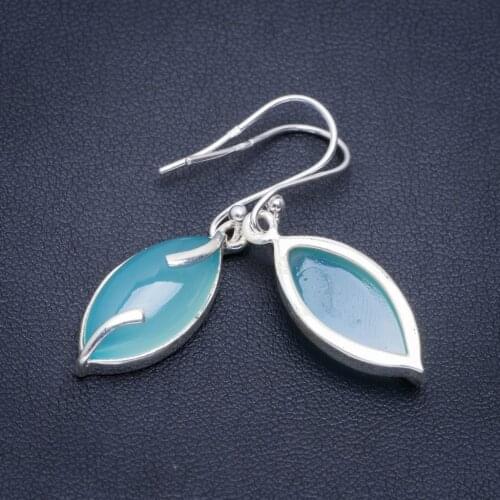 Natural Chalcedony Handmade Unique 925 Sterling Silver Earrings 1.5" A2230