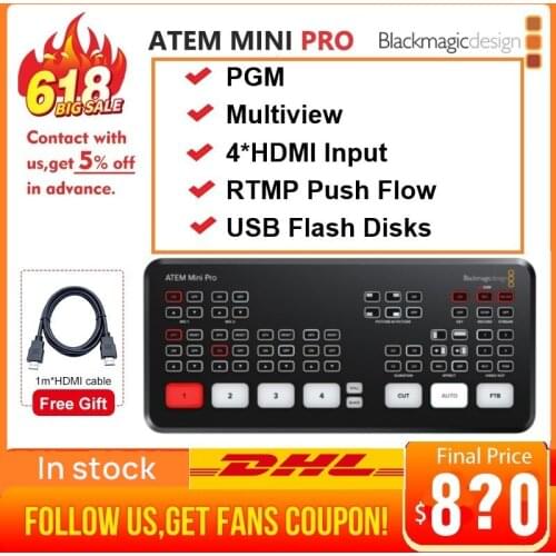 INSTOCK Original Blackmagic Design ATEM Mini Pro /HDMI Cable - Compatible Live Stream Switcher Multi-view Recording New Features