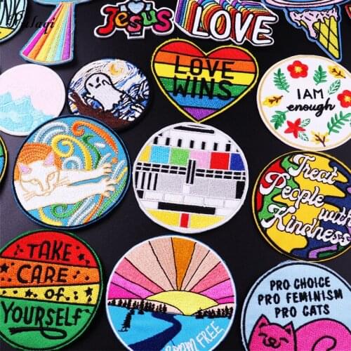 Embroidered Patches For Clothing Letters Stripes Iron On Patches Heart Flowers Stickers Sewing Applique Badge Patch Accessories