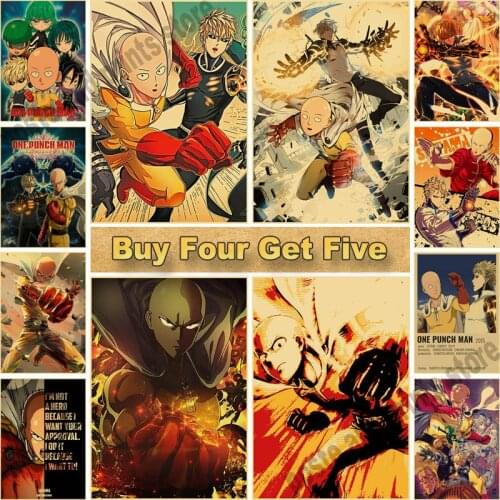 Japanese Anime One Punch Man Poster Retro Kraft Paper Anime Posters and Prints Wall Stickers Home Room Wall Art Decor