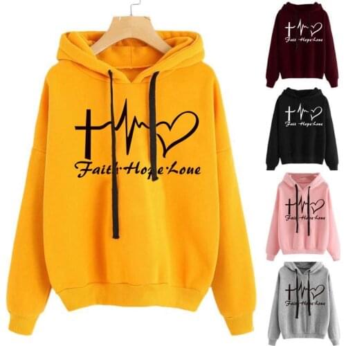 Women Sweatshirt Hoodie Ladies Casual Hooded Letter Love Heart Printed Pullovers Girls Spring Autumn Plus Size Sudadera Mujer