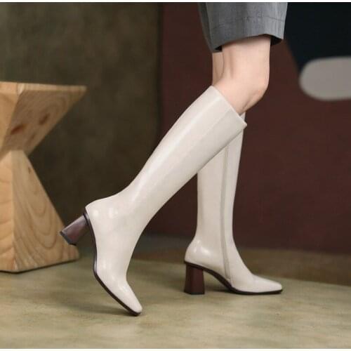 Concise Solid Knee High Boots Female Women Shoes 2021 New Winter Warm Fleece Side Zipper High Heels Knight Boots Big Size 41 42
