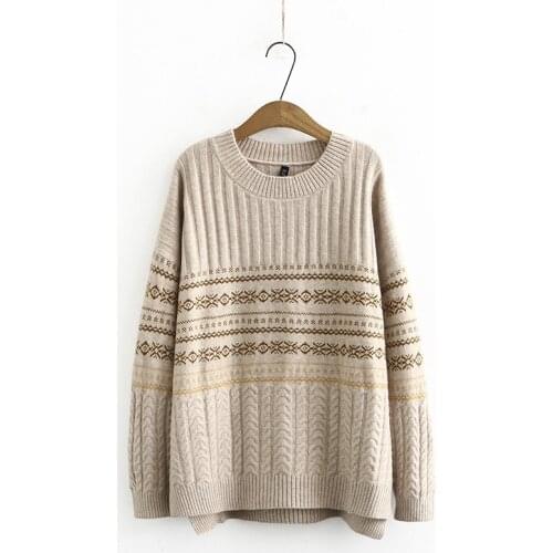 Plus Size Womens Thick Winter Sweaters Round Neck Vintage Pullovers Large Size Fork Outerwear