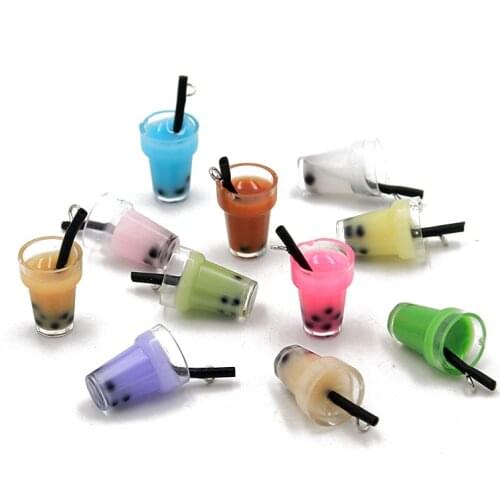 10Pcs 11 color 18*10mm 3D lovely pearl milk tea cup locket resin jewelry DIY amulet earring key chain accessories