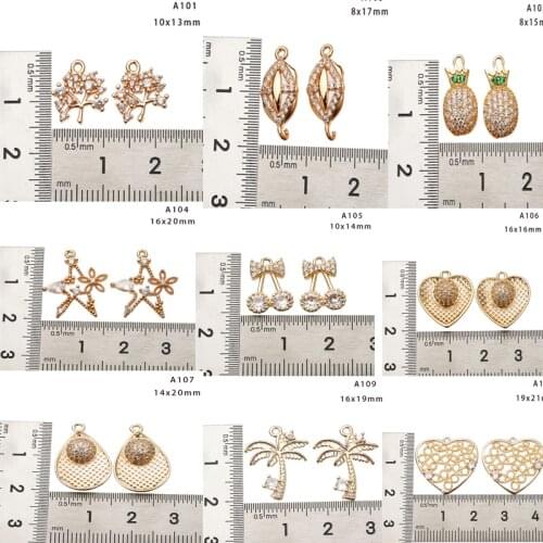 4pcs A101-A140 40styles Zircon with Brass18K Gold plated Color Charms Pendants Jewelry Making Supplies Diy Findings Accessories