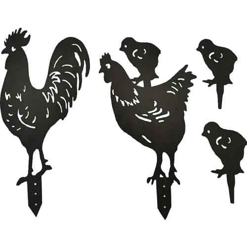 5 Pieces Metal Chicken Garden Decor Stakes, Rooster Yard Art Decorations Outdoor Lawn Farm Silhouette Ornament-ABUX