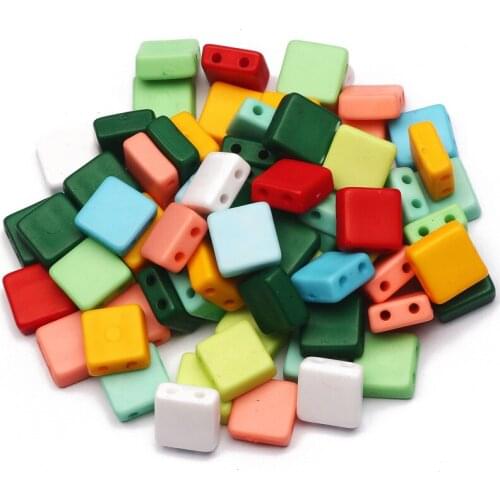50-100pcs Colorful Mix Double Hole Square Loose Acrylic Spacer Beads For Jewelry Making DIY Charm Bracelet Necklace Accessories