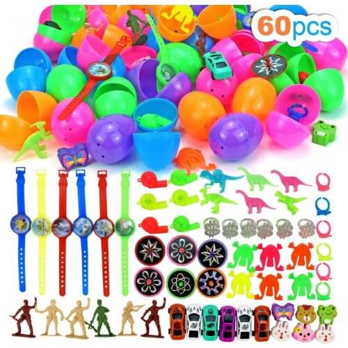 60PCS Easter Egg Opening Dinosaur Capsule Toy Plastic Surprise Egg Filled Dinosaur Car Toy ChildrenS Party Birthday Gift