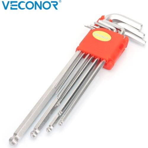 9 Pcs Industrial Metric Allen Ball Point End Long Arm Hex Key Wrench Set Spanner Torque Wrench