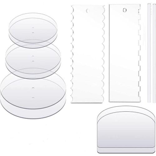 Acrylic Round Cake Discs Set,Buttercream Tiered Cake Decorating Tools,Cake Discs Circle Base Boards,Acrylic Cake Scraper