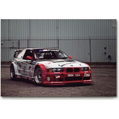 B M W E36 M3 Classic Vehicle Race Car Wall Art Posters and Prints Canvas Art Framed Paintings For Room Decor