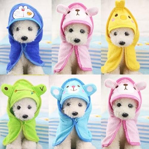 Cartoon Dog Bathrobe Puppy Cat Bath Towel Blanket Pet Drying Towel Hooded Towel For Small Dogs Super Absorbent Pet Bath Supplies