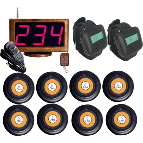 Wireless Calling System 1 Host LED Display Receiver + 8 Buttons Transmitter +2 Wrist Watches Waiter for Restaurant Equipments