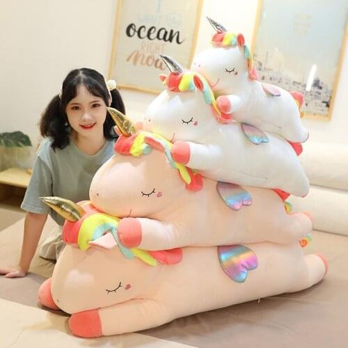 New Rainbow Unicorn Big Pillow Animal Stuffed Dolls Birthday Creative Gifts for Childrens Girlfriends Baby Soothing Toys 60-100