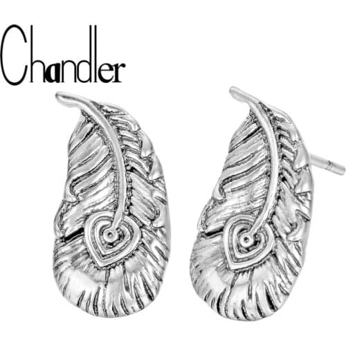 Chandler Vike Peacock Feather Earring For Men Bird Feather Shape Ohrringe Ancient Retro Bronze Plating Metal Bts Jewelry