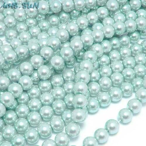 MHS.SUN 3MM-16MM Pale Blue Glass Beads Imitation Pearls Beads Round Pearl Beads For Jewelry Making DIY Bracelet Necklace