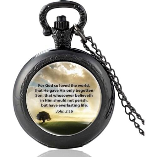 Vintage Bible Verse “ For God So Loved The World ” Quartz Pocket Watch Men Women Antique Pendant Necklace Hours Clock