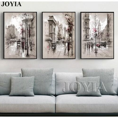 Home Decor Canvas Wall Art Vintage City Street Landscape Paintings For Living Room Wall 3 Piece Retro Paris Picture Set No Frame