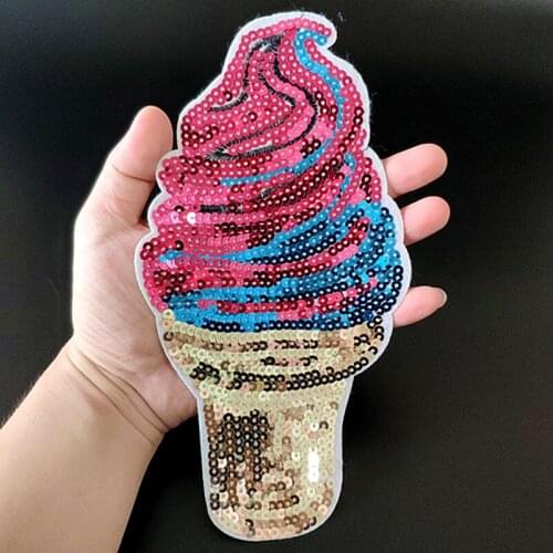 T shirt Women biker patch 3color sequins fabric 235mm Ice cream deal with it iron on patches for clothing stickers free shipping