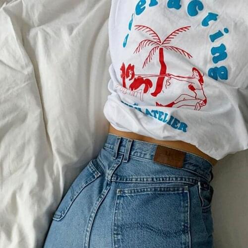 Beach Vacation With Dog T shirt Women Summer Top coconut tree Printed tshirt For Girls 100% Cotton Tee