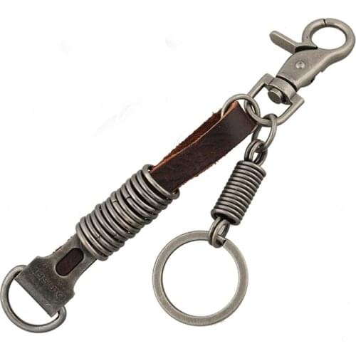 Hottest sale multifunction long leather keychain with simple unisex Punk stainless steel key chain key ring for men Gifts 17364