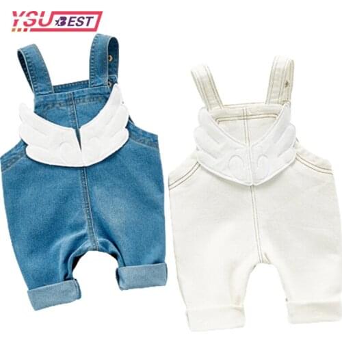 Jumpsuit For Girl Patchwork Wing Girls Jumpsuit Jeans Three-Dimensional Pocket Kids Denim Overalls Autumn Baby Clothes For Girls