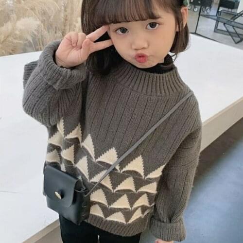 New Spring Winter Girl Casual Pullover Sweater Children Knitted Kids Cute Warm Loose Thicken Long Sleeve Beige Gray High Quality