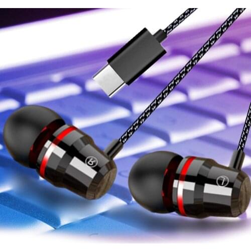 New USB Type C Sport Earphone Bass Metal Dynamic Drive Headset For Xiaomi 6 6X 8 Mix2 Note6 Gaming Earphone With Mic For Samsung