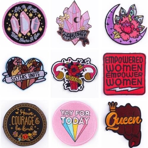 Girl Power Patch Embroidered Patches On Clothes DIY Crystal Patch Iron On Patches For Clothing Stripes Decor Badges On backpack