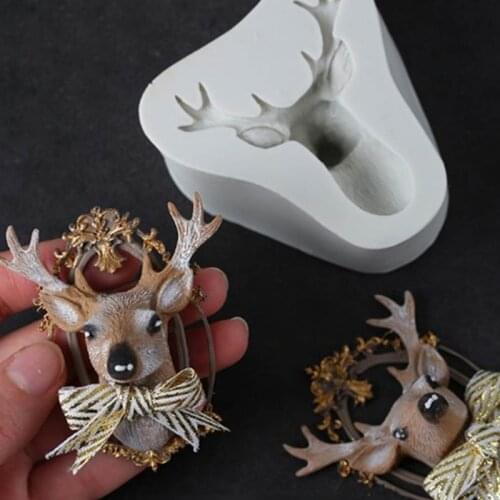 Merry Christmas Elk Head Mould Silicone Mold Fondant Cake Decorating Tool Gumpaste Sugarcraft Chocolate Forms Bakeware