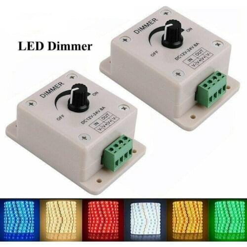 Manual LED Dimmer PWM Controller 12V-24V DC 8A Brightness Controller Light Strip Controller