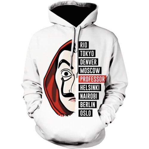 La Casa De Papel 3D Printed hoodie Money Heist House Of Paper Sweatshirt Fashion Mens Hoodies Creative Pullover camisetas