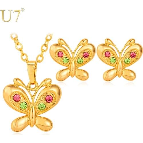 U7 Butterfly Jewelry Sets Gold/Silver Color Party Gifts Bridal Jewelry Womans Necklace Earring Wedding Sets S618