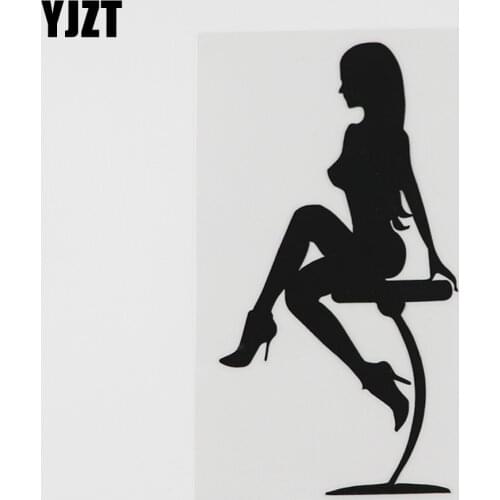 YJZT 7.2CMX13.6CM Sexy Girl Sits Night Club Bar Party Vinyl Car Sticker Black/Silver 8A-0483