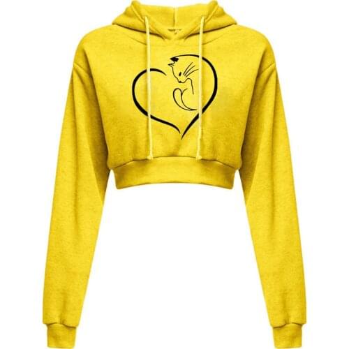 Woman Hood Sweatshirt Fleece Love Cat & Letter Quality Tracksuit Sportswear Jogging Yoga Slim Tops Autumn Long Sleeve Streetwear