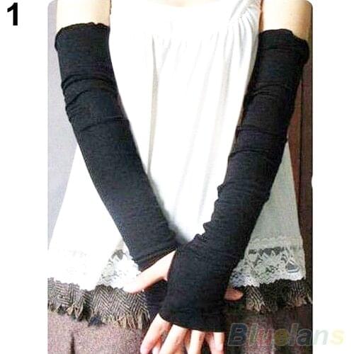 Womens Fashion Cotton UV Protection Arm Warmer Long Fingerless Gloves Sleeves 1PDM