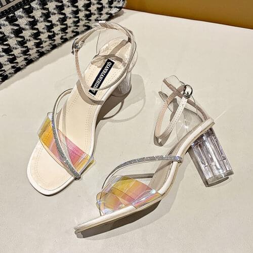 SONDR 2021 New PVC Women Sandals Sexy Clear Transparent Ankle Strap High Heels Party Sandals Women Shoes Size 35-39