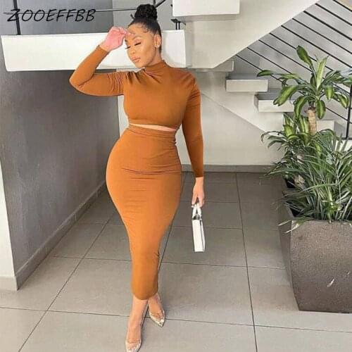 ZOOEFFBB Sexy Two Piece Set Women Club Birthday Outfits Fall Long Sleeve Top and Maxi Skirts Womens 2021 Streetwear Dress Sets